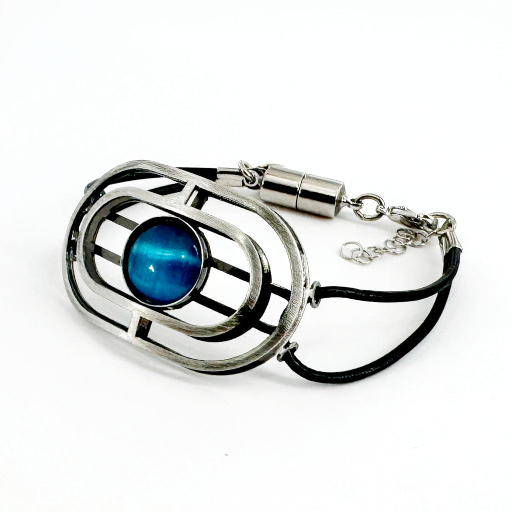 Christophe Poly Aqua Circle Leather Bracelet