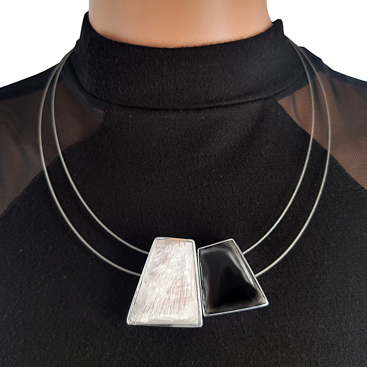 Trapezoid Pendant Necklace - Black and White