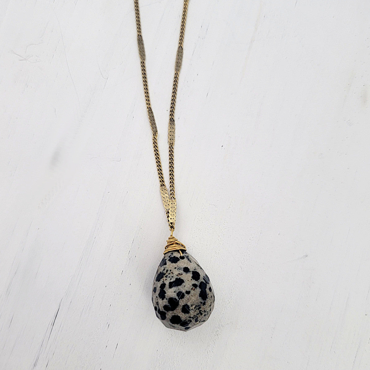 Zara Drop Necklace - Dalmation Jasper Gemstone