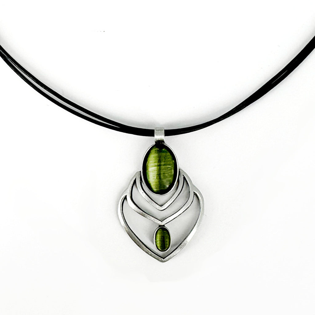 Christophe Poly Leather Cord Necklace - Green Leaf