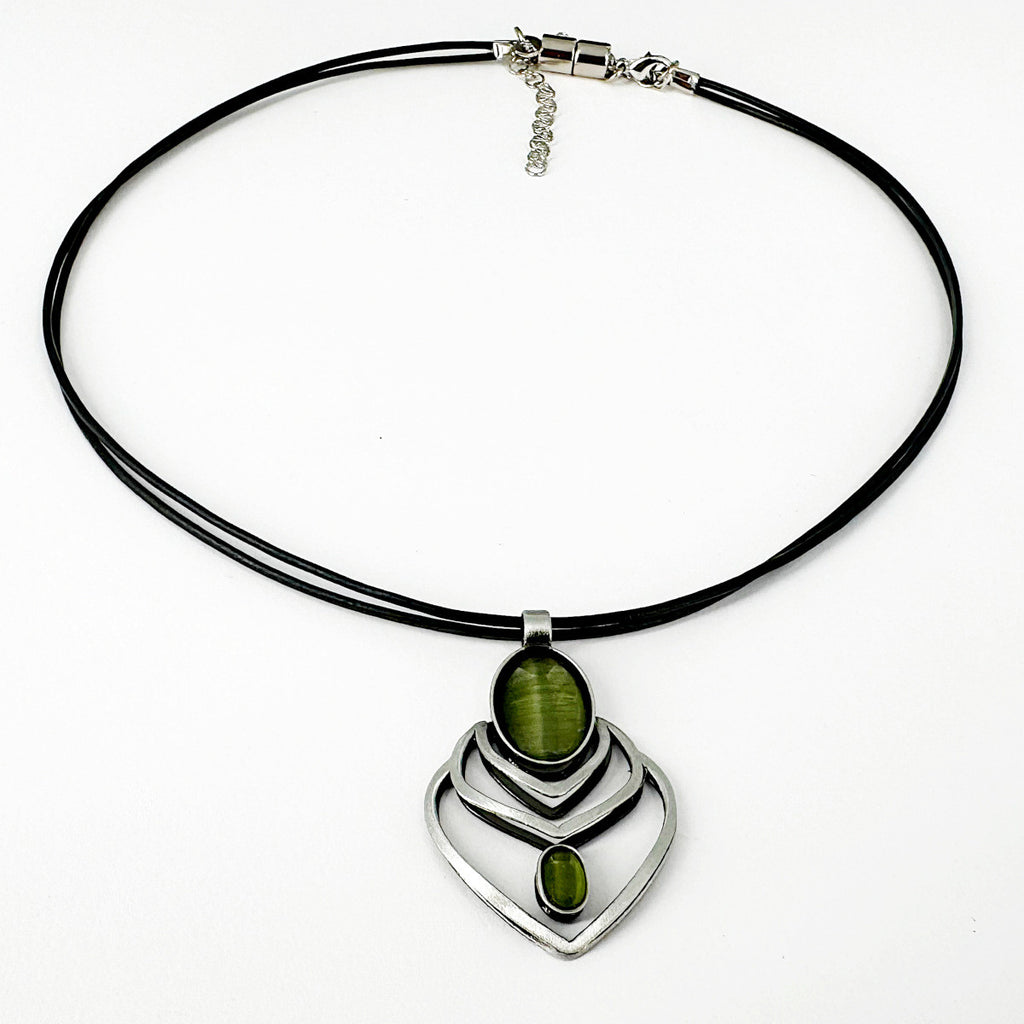 Christophe Poly Leather Cord Necklace - Green Leaf