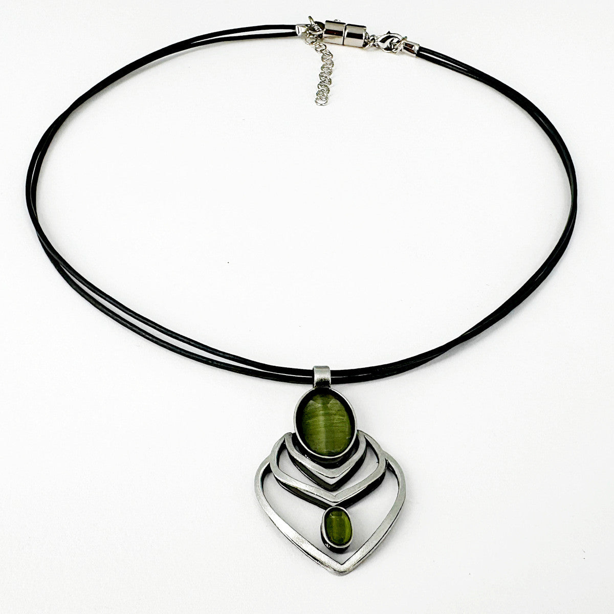 Christophe Poly Leather Cord Necklace - Green Leaf