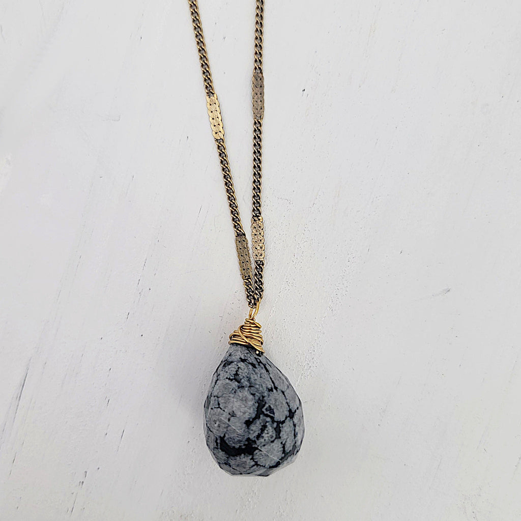 Zara Drop Necklace - Snowflake Obisidian Gemstone