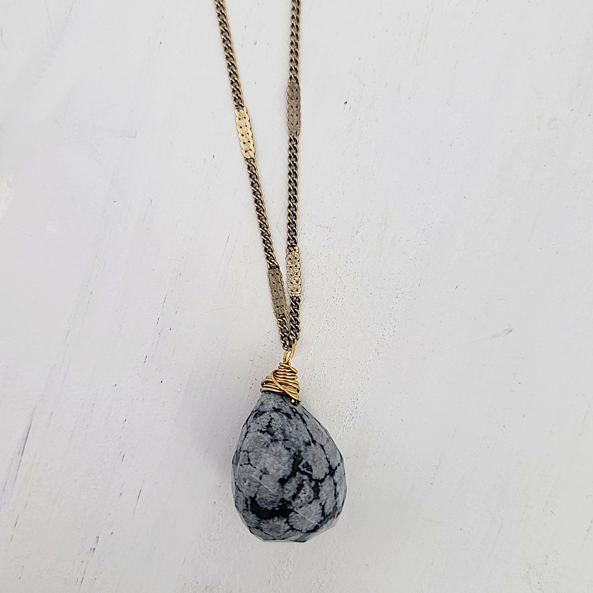 Zara Drop Necklace - Snowflake Obisidian Gemstone