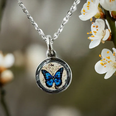 Spirit Lala Reversible Necklace- Monarch Blue Butterfly
