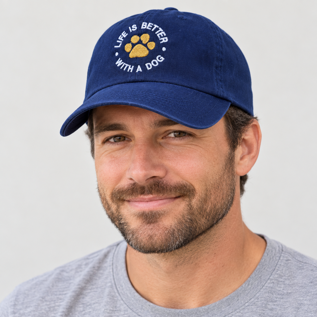 Man wearing the Life Is Better With a Dog cap