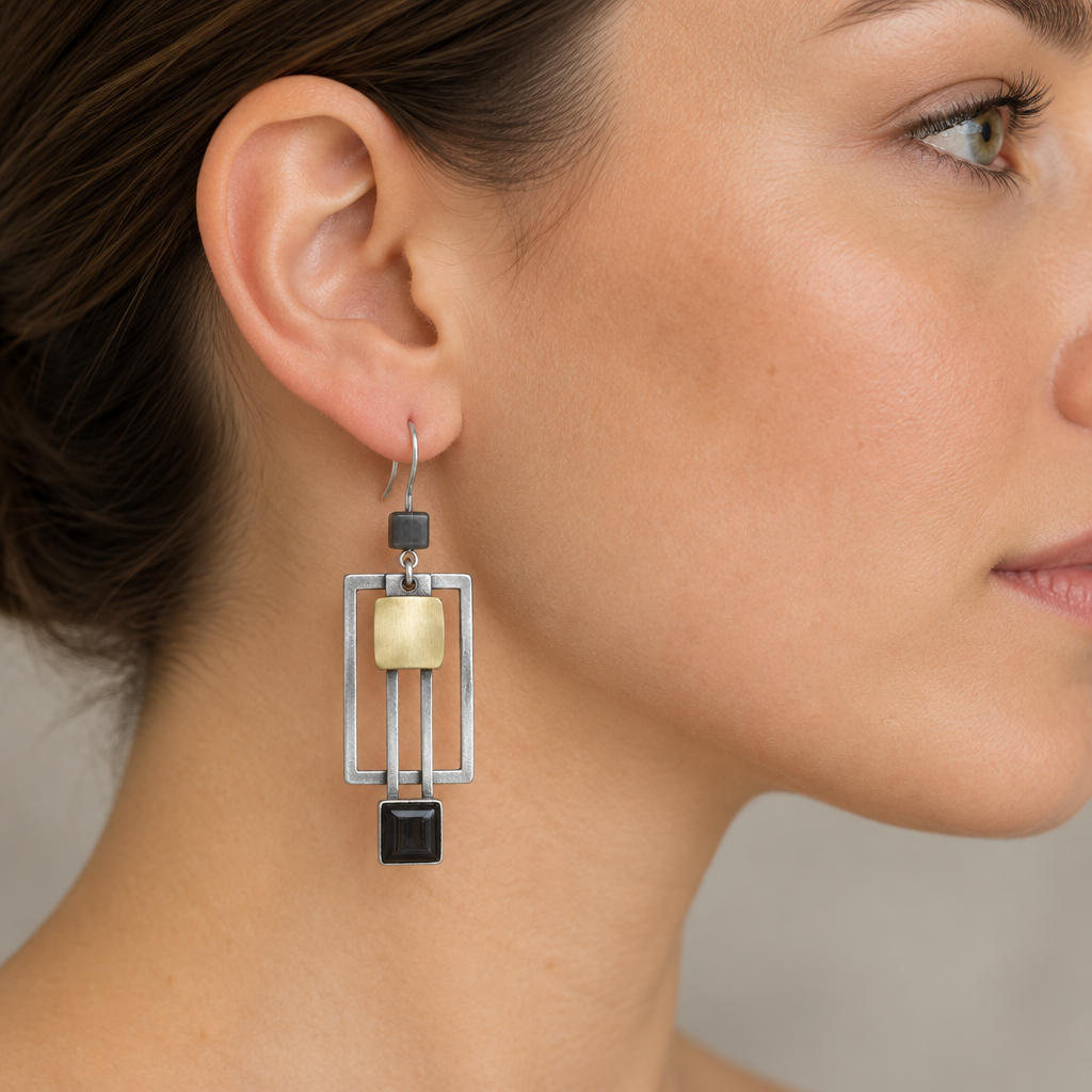 Model wearing a Pendulum earring based on the newly added product photo