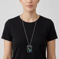 Model wearing the Aqua Circles necklace