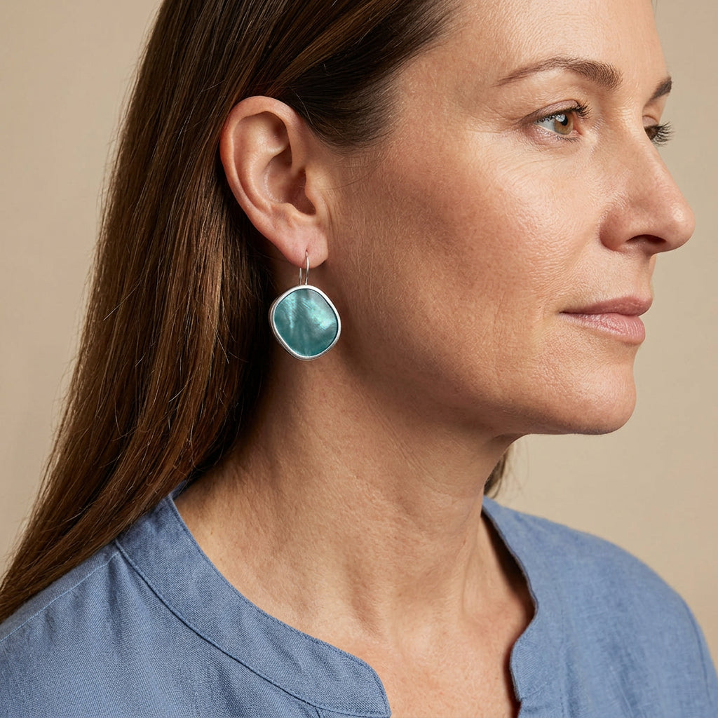 Resin and Shell Earrings - Turquoise