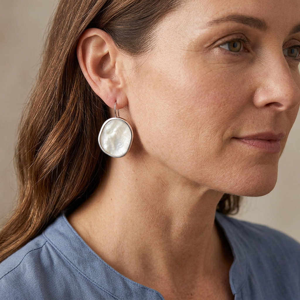 Resin and Shell Earrings - White