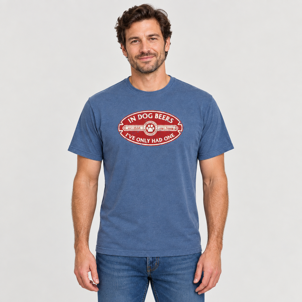 Square wearing shot of the Dog Beers T-shirt