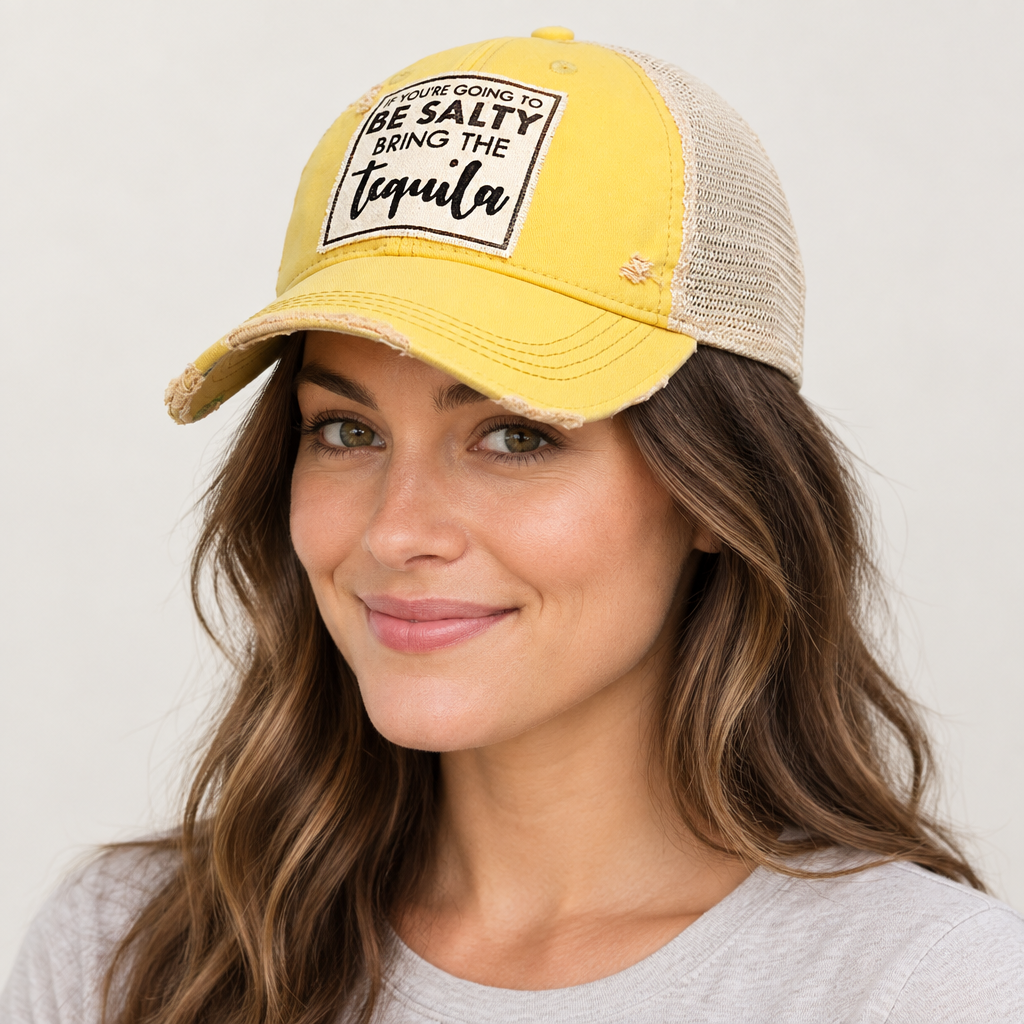Woman wearing Be Salty cap