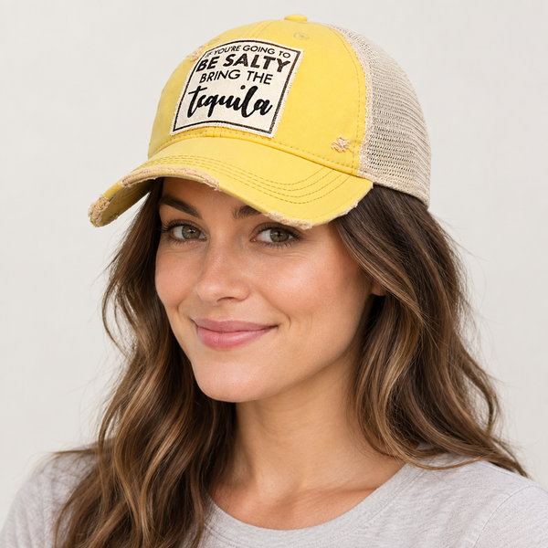 Woman wearing Be Salty cap