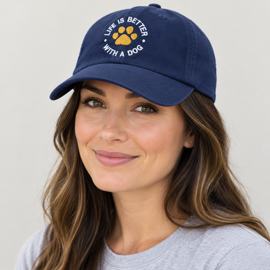 Woman wearing the Life Is Better With a Dog cap